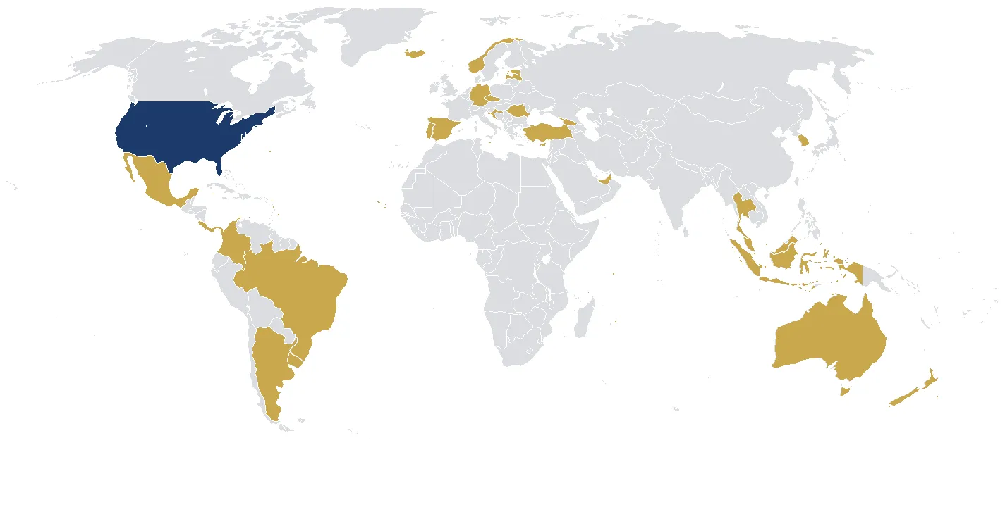 World map highlighting countries with Digital Nomad Visa programs